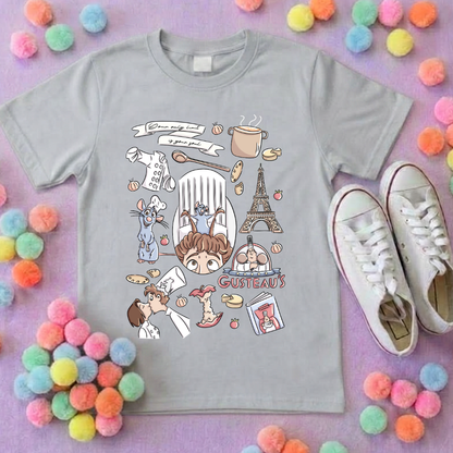 Chez Remi Full Art Rat Inspired Printed T-Shirt, French Mouse Chef, Ratatouille - Adults & Kids Sizes - Cotton T-Shirt