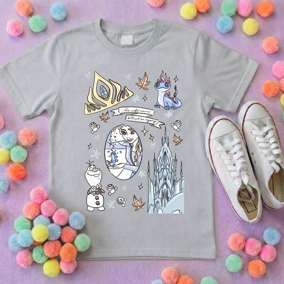 Frozen Sisters, Full Art Design Inspired Printed T-Shirt, Norwegian Style, Happy Snowman, Olaf, Bruni - Adults & Kids Sizes - Cotton T-Shirt