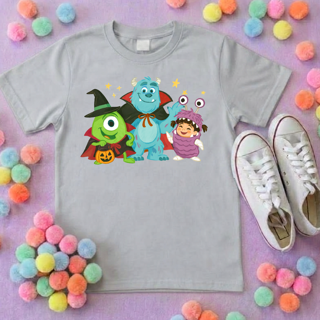 Spooky Monsters, Boo Full Art Inspired Printed Blue T-Shirt, Monsters Inc, University, Mike, Sully, Boo and Friends - Adults & Kids Sizes - Cotton T-Shirt