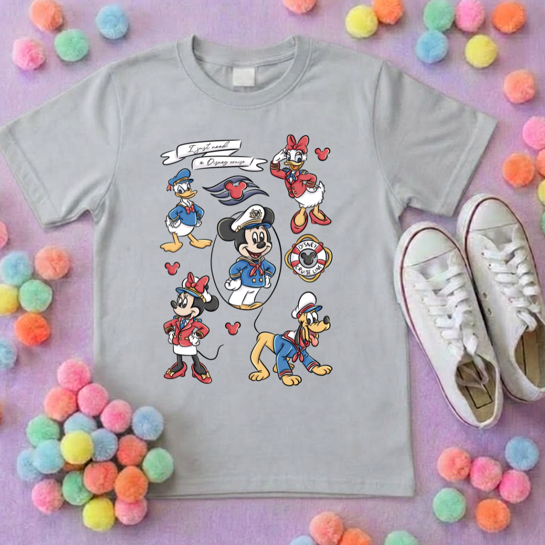Cruise Mouse Ears Full Art T-Shirt, Ears, Florida, Orlando, Cruise Holidays T-Shirts, Holiday Outfits - Adults & Kids Sizes - Cotton T-Shirt