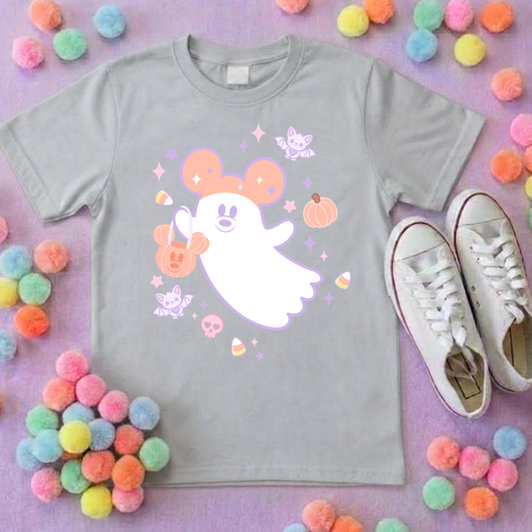 Pastel Ghosties, Boo Full Art Inspired Printed T-Shirt, Cute Halloween - Adults & Kids Sizes - Cotton T-Shirt