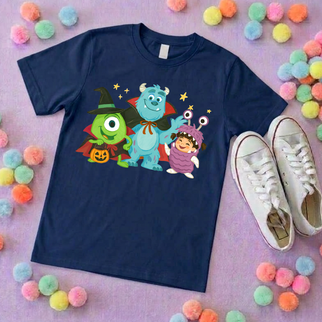 Spooky Monsters, Boo Full Art Inspired Printed Blue T-Shirt, Monsters Inc, University, Mike, Sully, Boo and Friends - Adults & Kids Sizes - Cotton T-Shirt