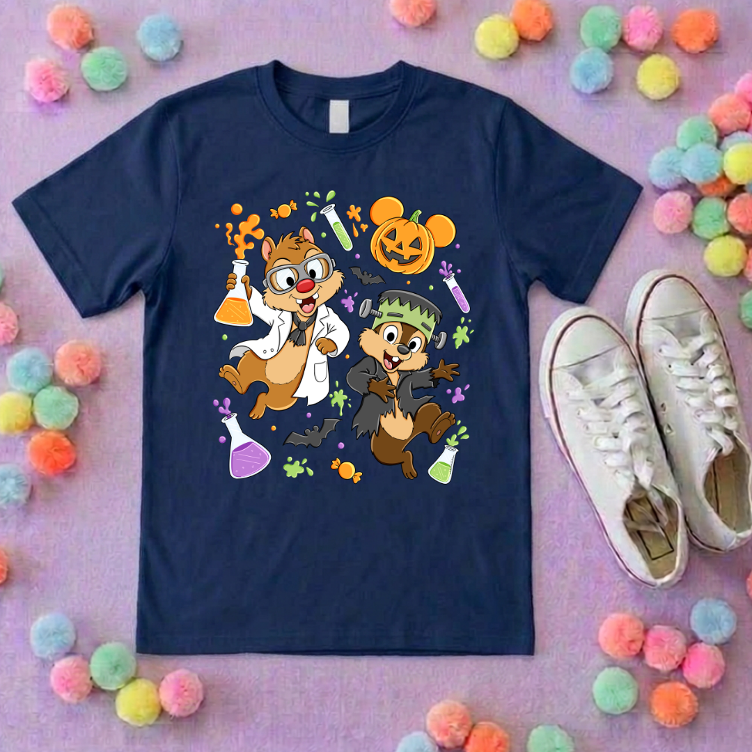Halloween Pals, Chip & Dale Printed T-Shirt, Halloween, Inspired Character T-Shirts - Adults & Kids Sizes - Cotton T-Shirt