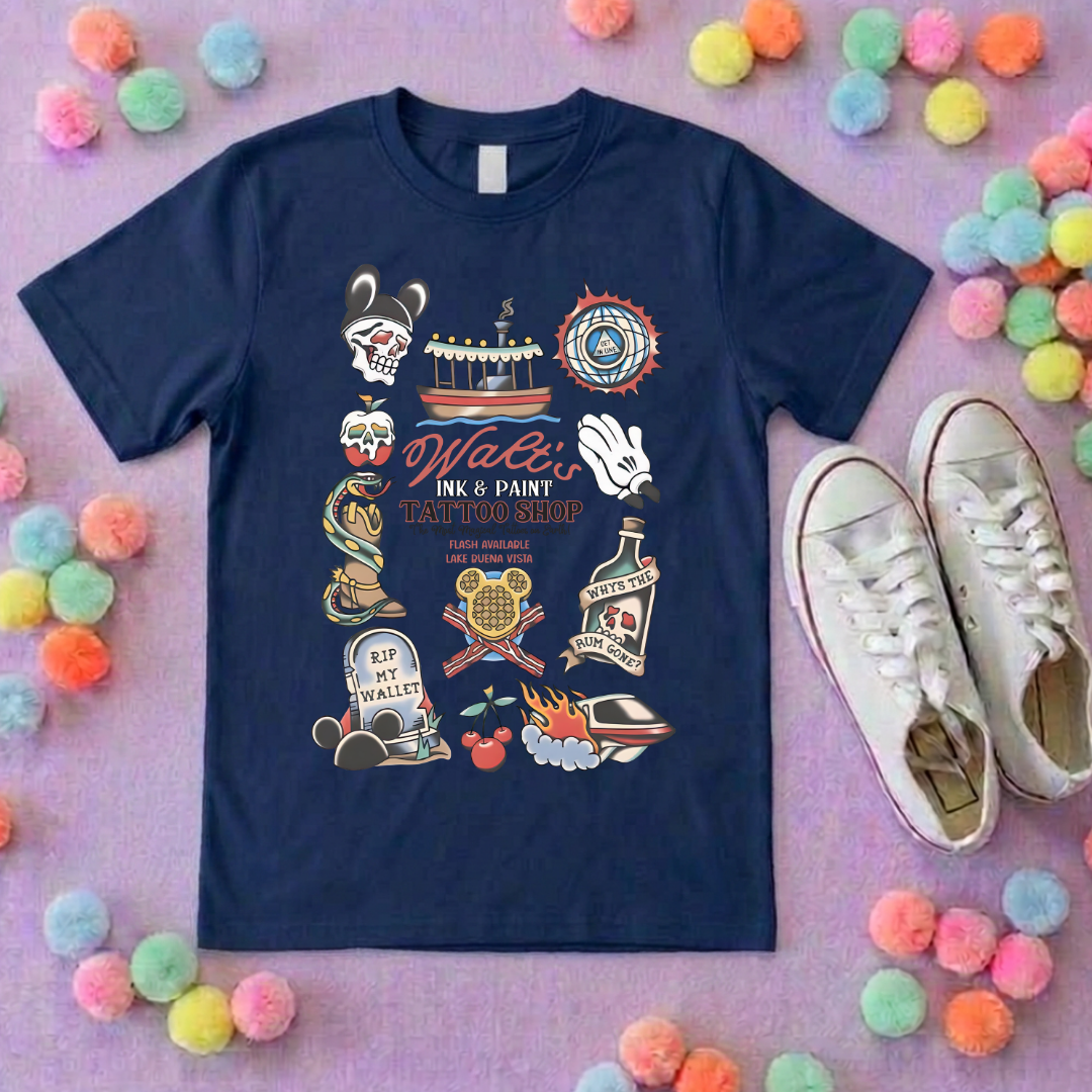 Walts Tattoo Park Life T-Shirt, Ears, Florida, Orlando, Cruise Holidays T-Shirts, Holiday Outfits - Adults & Kids Sizes - Cotton T-Shirt