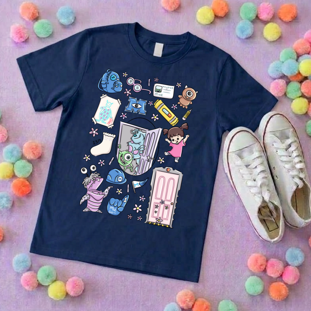 Monsters, Boo Full Art Inspired Printed Blue T-Shirt, Monsters Inc, University, Mike, Sully, Boo and Friends - Adults & Kids Sizes - Cotton T-Shirt