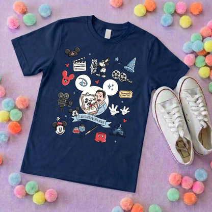 It Started With a Mouse, Full Art Printed T-Shirt, Florida, Orlando, Magical World - Adults & Kids Sizes