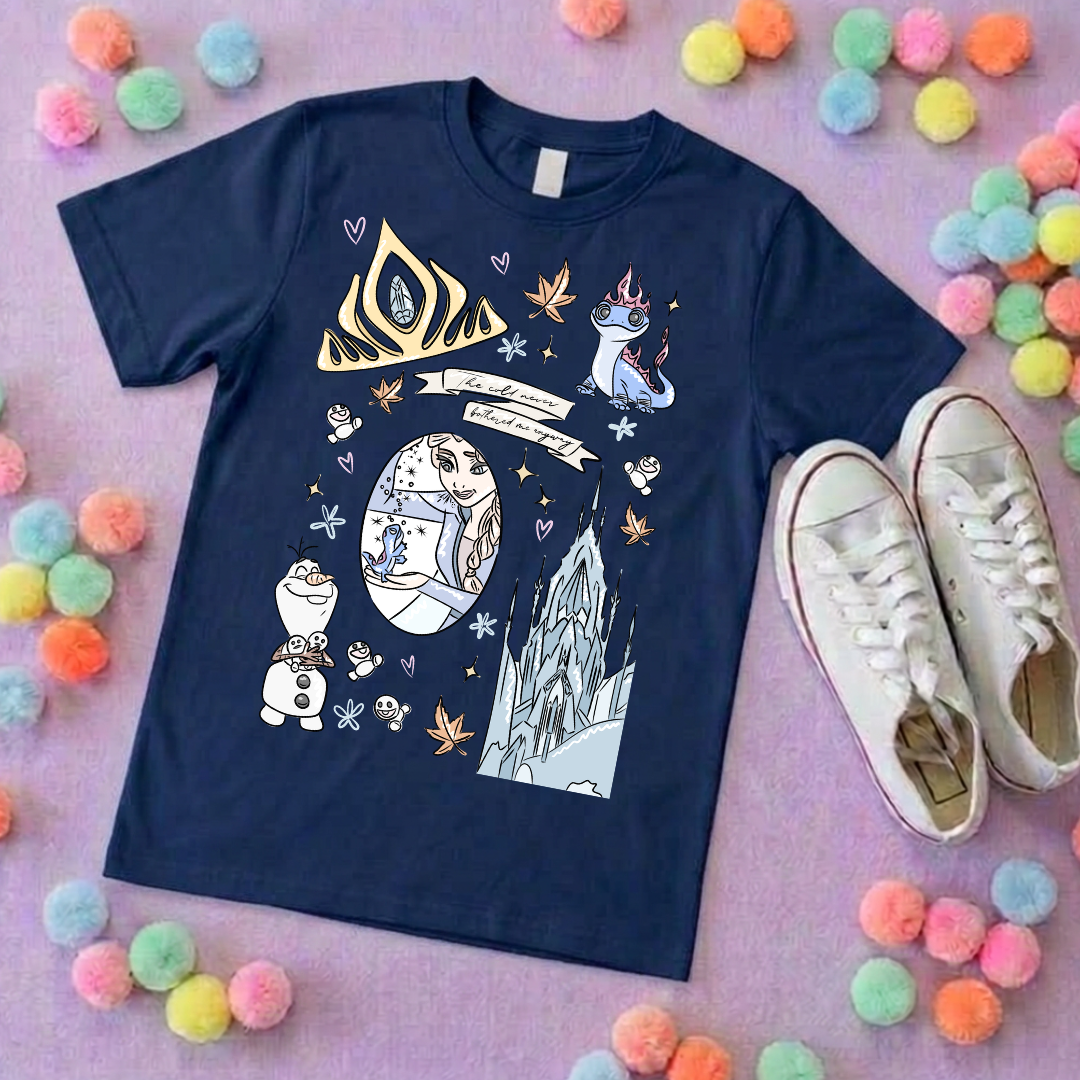 Frozen Sisters, Full Art Design Inspired Printed T-Shirt, Norwegian Style, Happy Snowman, Olaf, Bruni - Adults & Kids Sizes - Cotton T-Shirt