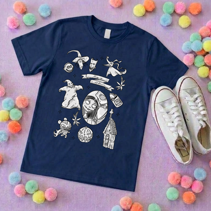 Skellington King Printed T-Shirt, Florida, Orlando, Jack and Sally, Zero, NBC - Adults & Kids Sizes - Cotton T-Shirt
