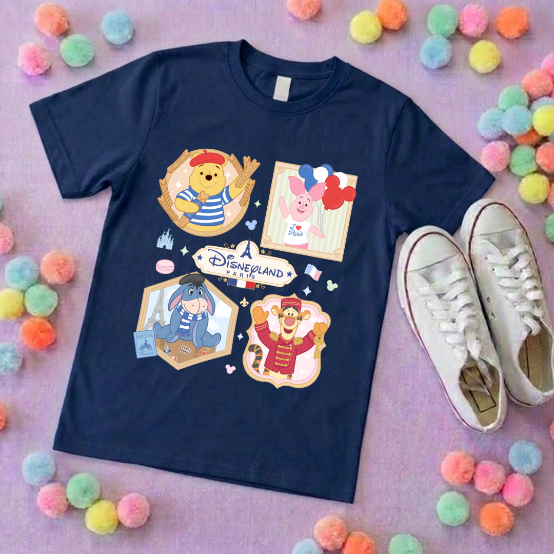 Pooh French Oh La La Full Art Park Life T-Shirt, Ears, Florida, Orlando, Cruise Holidays T-Shirts, Holiday Outfits - Adults & Kids Sizes - Cotton T-Shirts