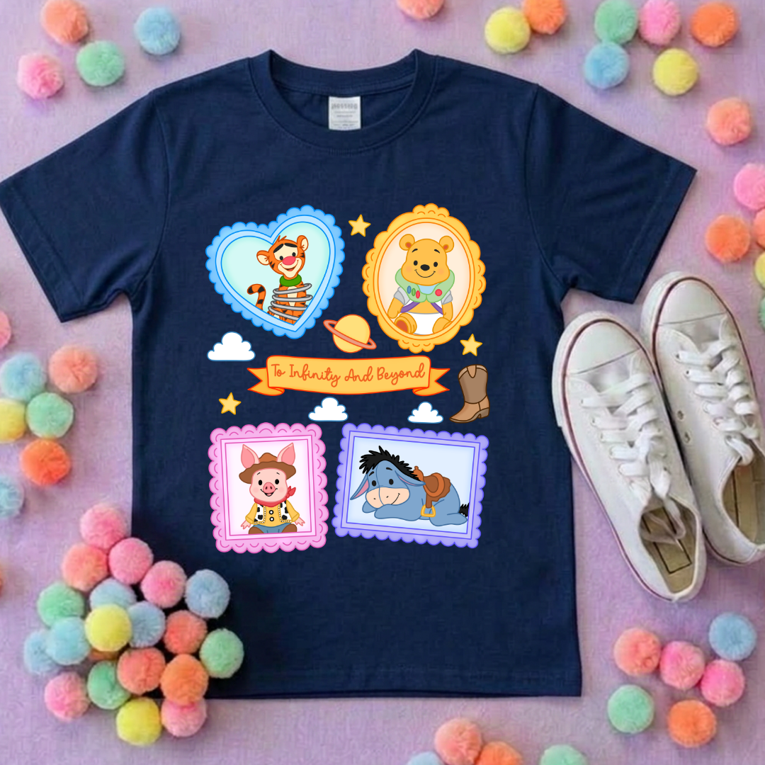 Pooh Toys Story Besties Full Art Park Life T-Shirt, Ears, Florida, Orlando, Cruise Holidays T-Shirts, Holiday Outfits - Adults & Kids Sizes - Cotton T-Shirt