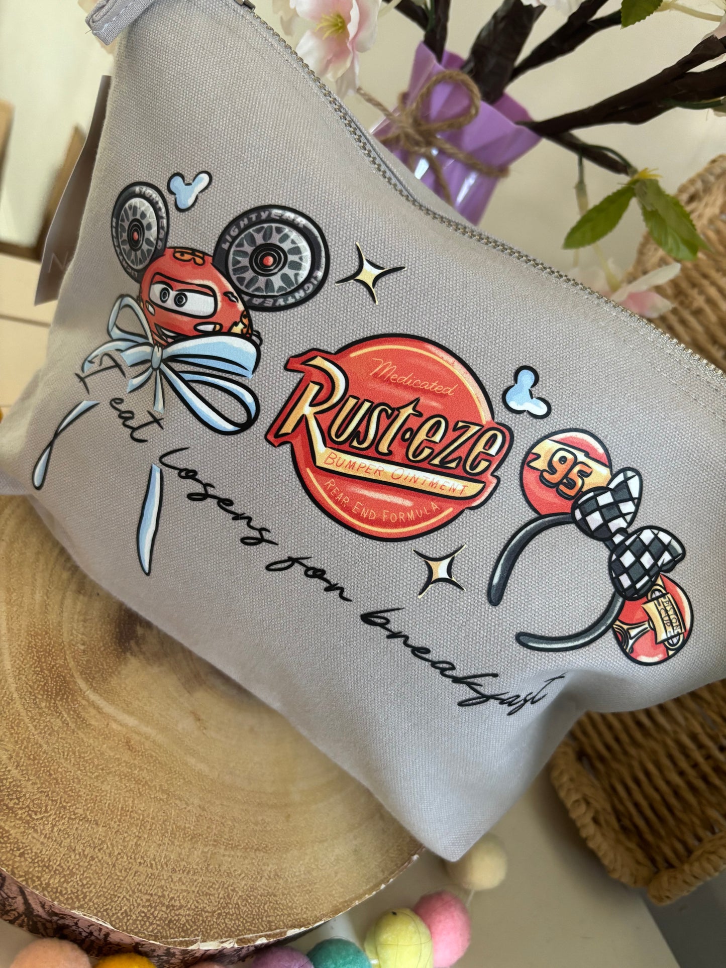 Cars Lightening McQueen Make Up Bag Theme Cotton Canvas Accessories Bags, Printed Inspired Bags, Cosmetics Bags
