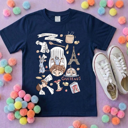 Chez Remi Full Art Rat Inspired Printed T-Shirt, French Mouse Chef, Ratatouille - Adults & Kids Sizes - Cotton T-Shirt