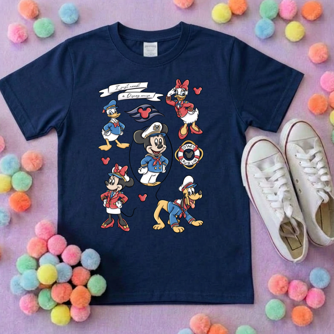 Cruise Mouse Ears Full Art T-Shirt, Ears, Florida, Orlando, Cruise Holidays T-Shirts, Holiday Outfits - Adults & Kids Sizes - Cotton T-Shirt