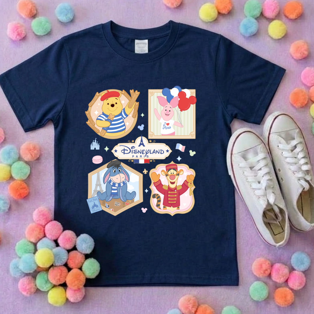 Pooh French Oh La La Full Art Park Life T-Shirt, Ears, Florida, Orlando, Cruise Holidays T-Shirts, Holiday Outfits - Adults & Kids Sizes - Cotton T-Shirts