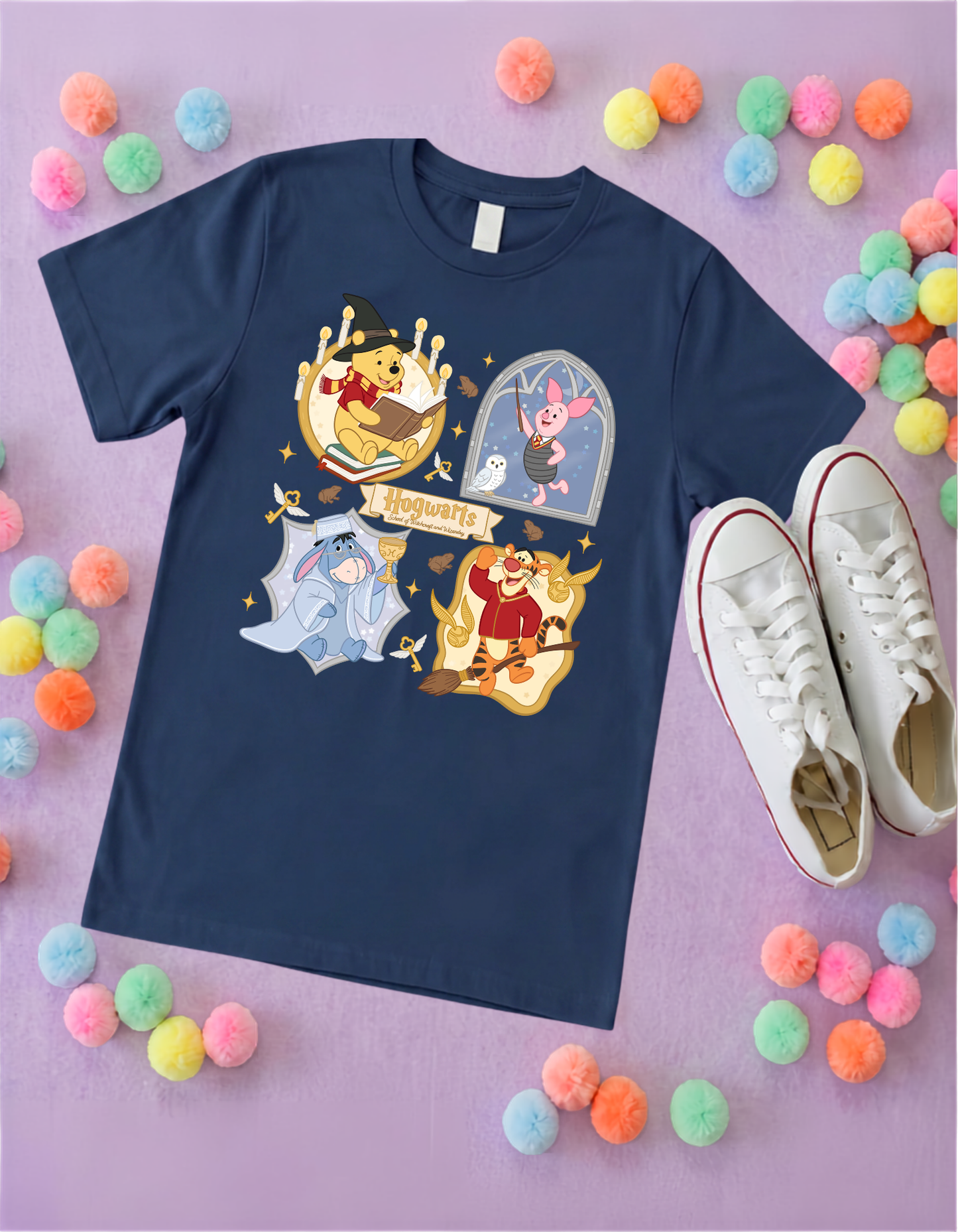 Winnie in Hogwarts Full Art Park Life T-Shirt, Ears, Florida, Orlando, Cruise Holidays T-Shirts, Holiday Outfits - Adults & Kids Sizes - Cotton T-Shirts