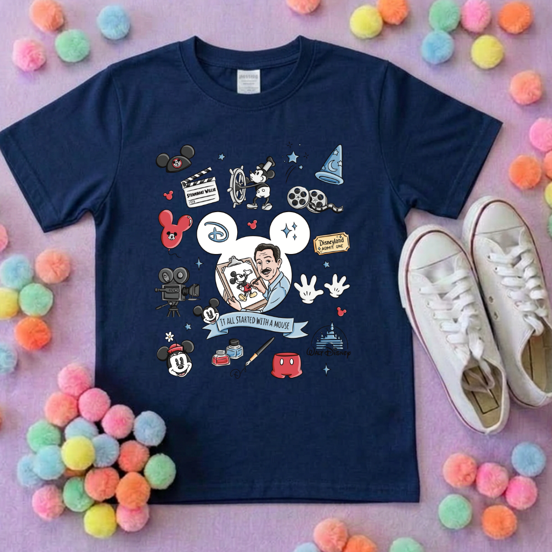 It Started With a Mouse, Full Art Printed T-Shirt, Florida, Orlando, Magical World - Adults & Kids Sizes