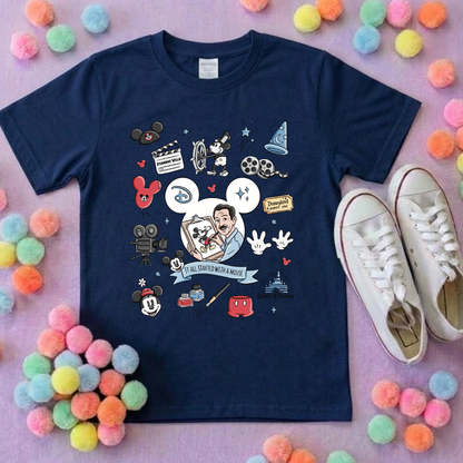 It Started With a Mouse, Full Art Printed T-Shirt, Florida, Orlando, Magical World - Adults & Kids Sizes