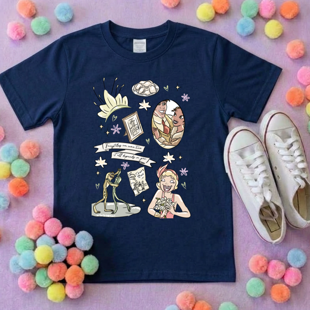 Bayou Frog Princess Full Art Inspired Printed T-Shirt, Princess Movie, Mouse Ears, Princess- Adults & Kids Sizes - Cotton T-Shirt