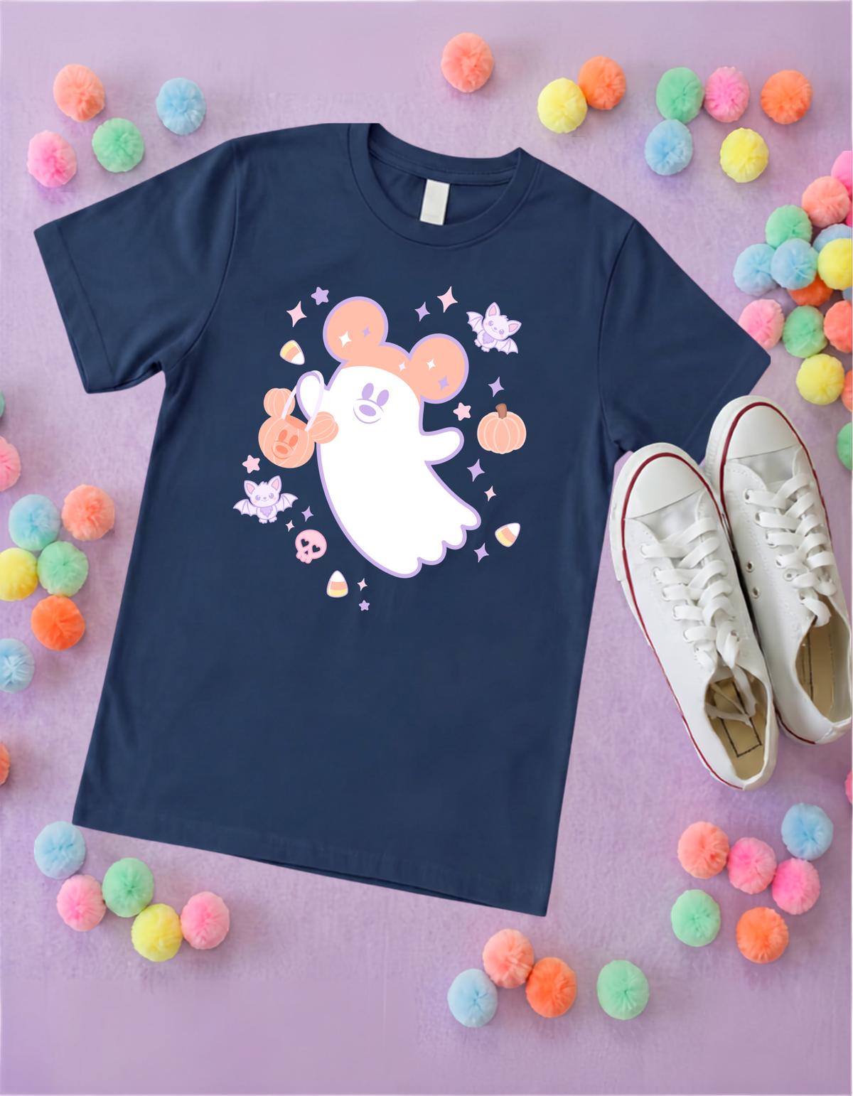 Pastel Ghosties, Boo Full Art Inspired Printed T-Shirt, Cute Halloween - Adults & Kids Sizes - Cotton T-Shirt
