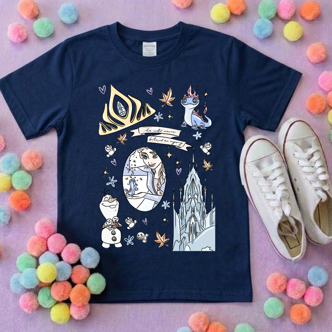 Frozen Sisters, Full Art Design Inspired Printed T-Shirt, Norwegian Style, Happy Snowman, Olaf, Bruni - Adults & Kids Sizes - Cotton T-Shirt