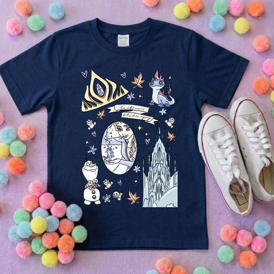 Frozen Sisters, Full Art Design Inspired Printed T-Shirt, Norwegian Style, Happy Snowman, Olaf, Bruni - Adults & Kids Sizes - Cotton T-Shirt