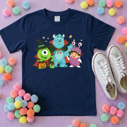 Spooky Monsters, Boo Full Art Inspired Printed Blue T-Shirt, Monsters Inc, University, Mike, Sully, Boo and Friends - Adults & Kids Sizes - Cotton T-Shirt