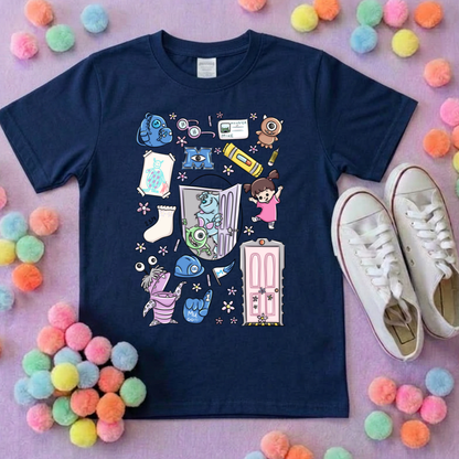 Monsters, Boo Full Art Inspired Printed Blue T-Shirt, Monsters Inc, University, Mike, Sully, Boo and Friends - Adults & Kids Sizes - Cotton T-Shirt