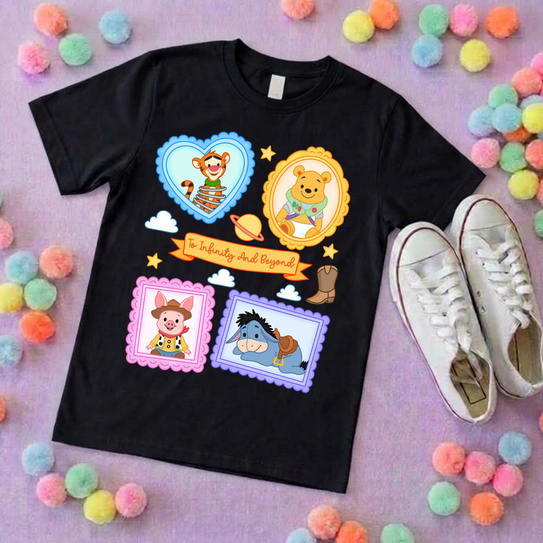 Pooh Toys Story Besties Full Art Park Life T-Shirt, Ears, Florida, Orlando, Cruise Holidays T-Shirts, Holiday Outfits - Adults & Kids Sizes - Cotton T-Shirt