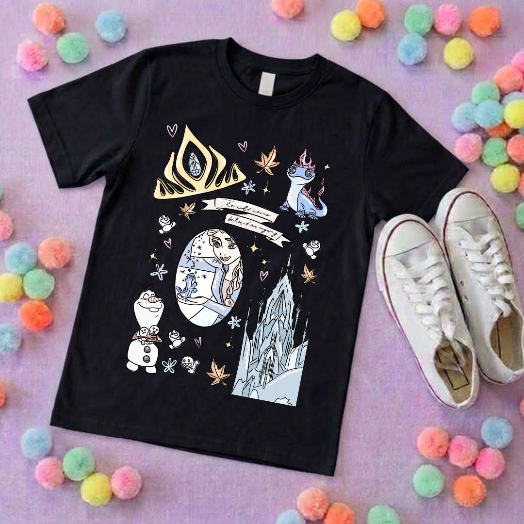 Frozen Sisters, Full Art Design Inspired Printed T-Shirt, Norwegian Style, Happy Snowman, Olaf, Bruni - Adults & Kids Sizes - Cotton T-Shirt