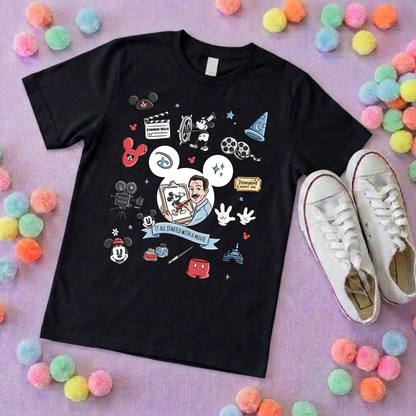 It Started With a Mouse, Full Art Printed T-Shirt, Florida, Orlando, Magical World - Adults & Kids Sizes
