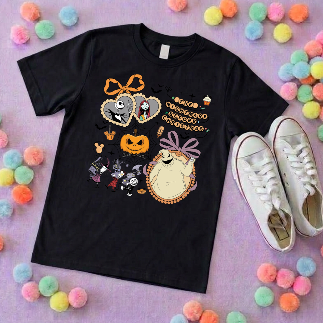 Skeleton Jack, Boogie Oogie, Printed Black T-Shirt, Halloween T-Shirt, Jack and Sally, Zero, NBC - Adults & Kids Sizes - Cotton T-Shirt
