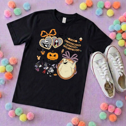Skeleton Jack, Boogie Oogie, Printed Black T-Shirt, Halloween T-Shirt, Jack and Sally, Zero, NBC - Adults & Kids Sizes - Cotton T-Shirt