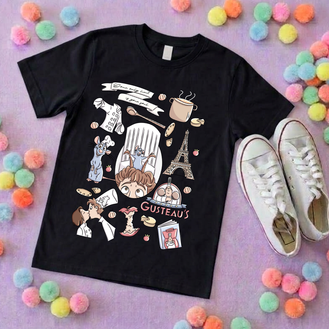 Chez Remi Full Art Rat Inspired Printed T-Shirt, French Mouse Chef, Ratatouille - Adults & Kids Sizes - Cotton T-Shirt