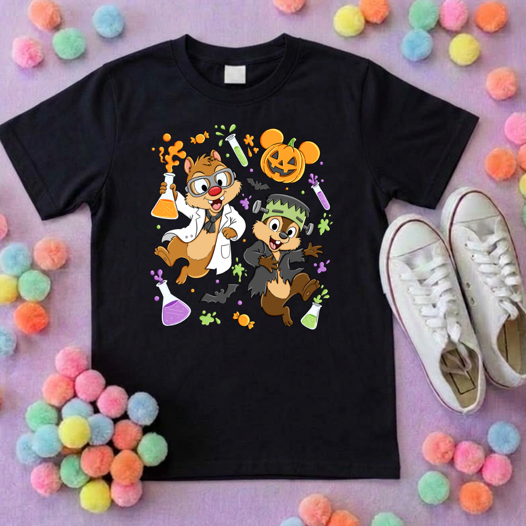 Halloween Pals, Chip & Dale Printed T-Shirt, Halloween, Inspired Character T-Shirts - Adults & Kids Sizes - Cotton T-Shirt