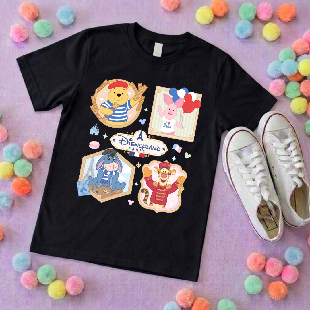 Pooh French Oh La La Full Art Park Life T-Shirt, Ears, Florida, Orlando, Cruise Holidays T-Shirts, Holiday Outfits - Adults & Kids Sizes - Cotton T-Shirts