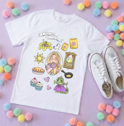 Rapunzel Princess Tower Full Art Inspired Printed T-Shirt, Princess Movie, Golden Hair Princess- Adults & Kids Sizes - Cotton T-Shirt