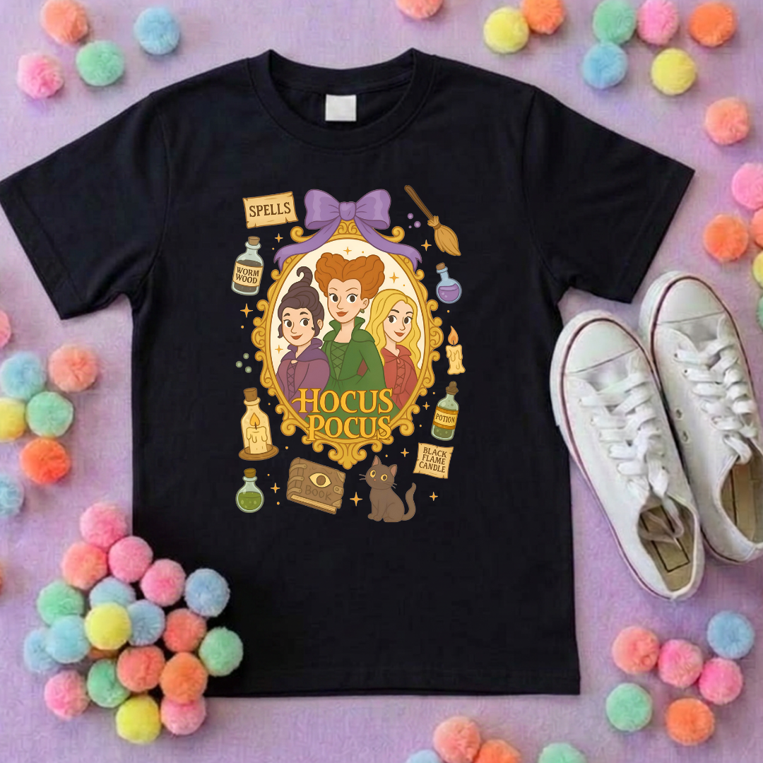 Pocus Hocus, 3 Sistas T-Shirt, Ears, Florida, Orlando, Halloween T-Shirts, Pumpkin Halloween Outfits - Adults & Kids Sizes - Cotton T-Shirt