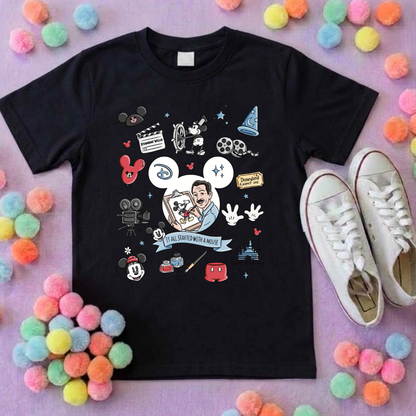 It Started With a Mouse, Full Art Printed T-Shirt, Florida, Orlando, Magical World - Adults & Kids Sizes