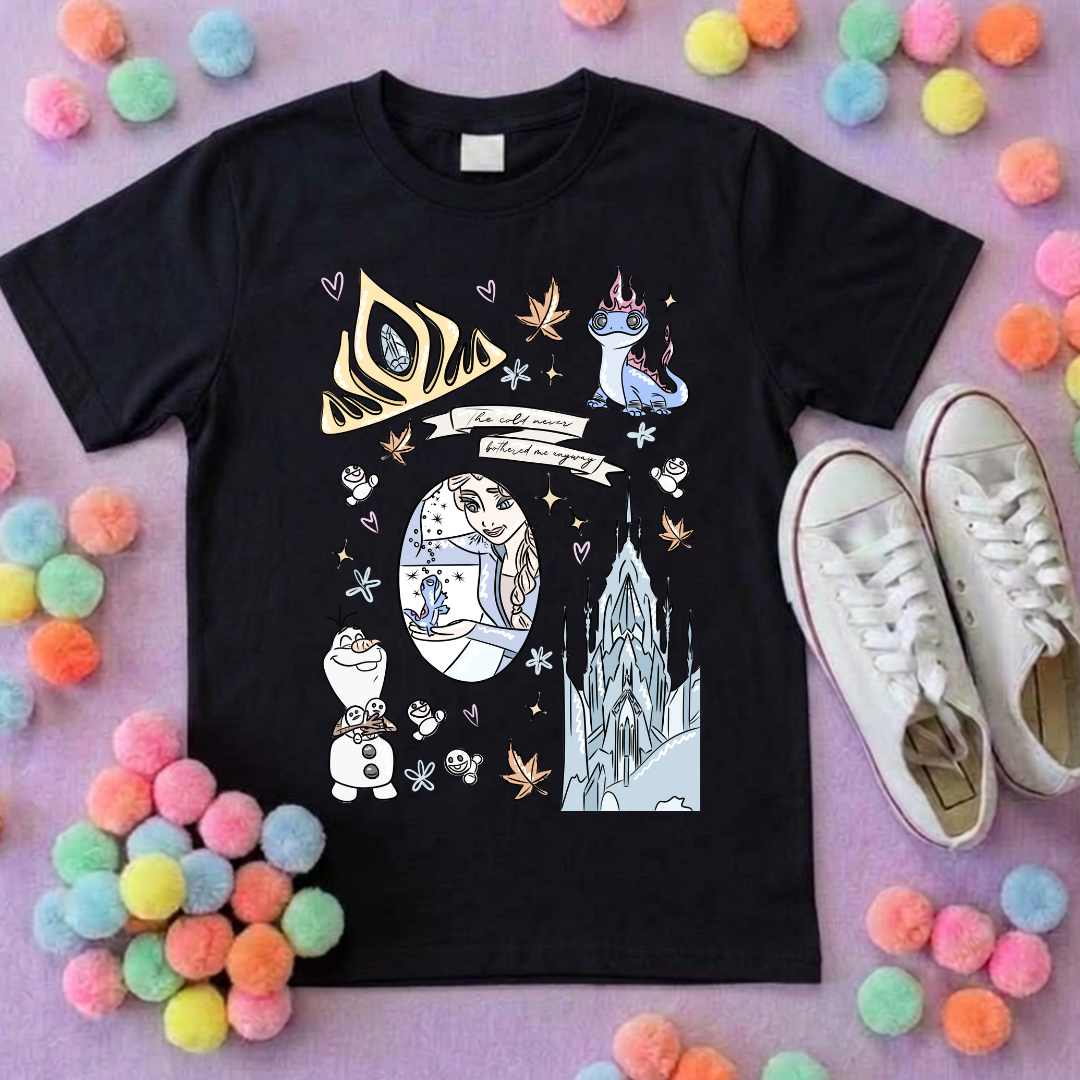 Frozen Sisters, Full Art Design Inspired Printed T-Shirt, Norwegian Style, Happy Snowman, Olaf, Bruni - Adults & Kids Sizes - Cotton T-Shirt
