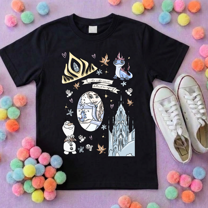 Frozen Sisters, Full Art Design Inspired Printed T-Shirt, Norwegian Style, Happy Snowman, Olaf, Bruni - Adults & Kids Sizes - Cotton T-Shirt