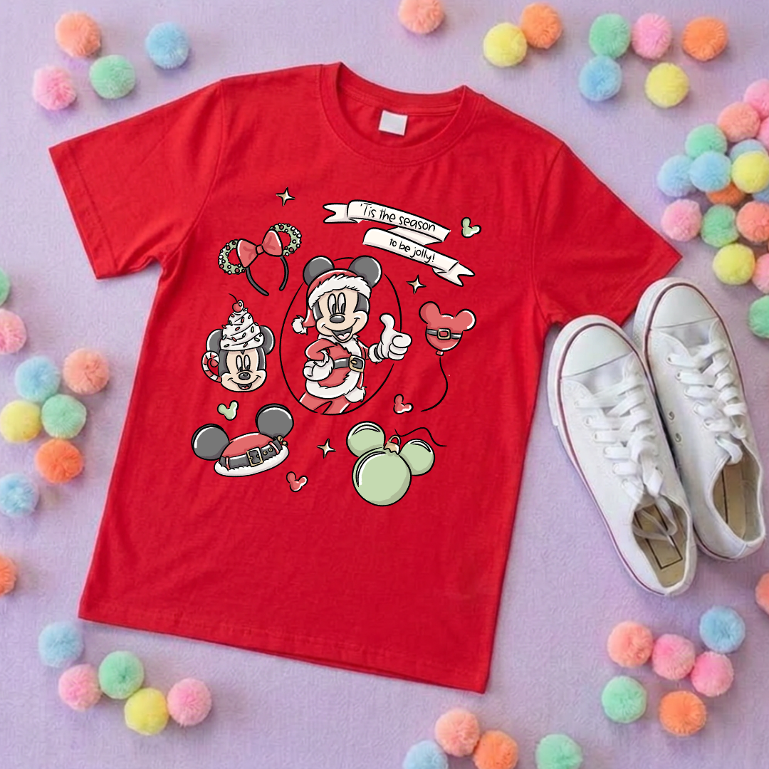 Christmas Mouse Full Art T-Shirt, Ears, Florida, Orlando, Christmas T-Shirts, Christmas Outfits - Adults & Kids Sizes - Cotton T-Shirt