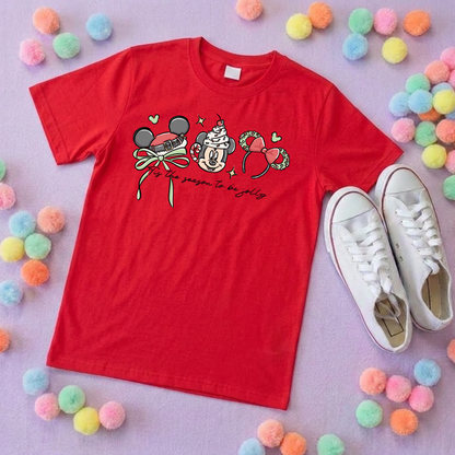 Christmas Mouse and Ears T-Shirt, Ears, Florida, Orlando, Christmas T-Shirts, Christmas Outfits - Adults & Kids Sizes - Cotton T-Shirt