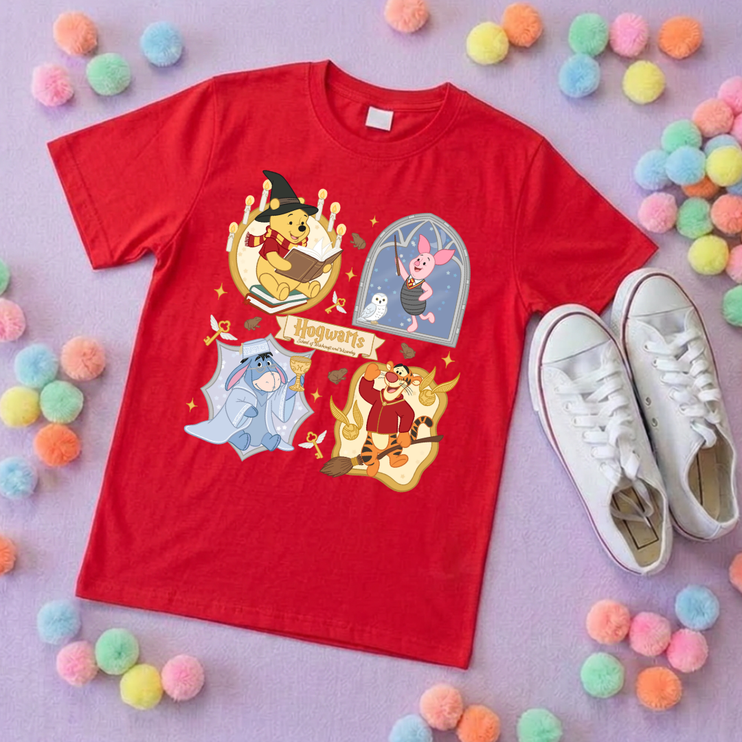 Winnie in Hogwarts Full Art Park Life T-Shirt, Ears, Florida, Orlando, Cruise Holidays T-Shirts, Holiday Outfits - Adults & Kids Sizes - Cotton T-Shirts