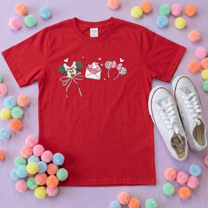 Magical Girlie Mouse Hearts Bow Printed T-Shirt, Florida, Orlando, Magical World - Adults & Kids Sizes