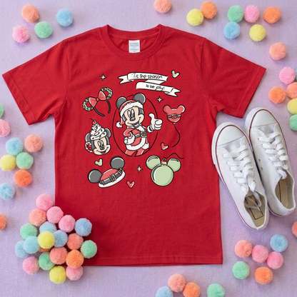 Christmas Mouse Full Art T-Shirt, Ears, Florida, Orlando, Christmas T-Shirts, Christmas Outfits - Adults & Kids Sizes - Cotton T-Shirt