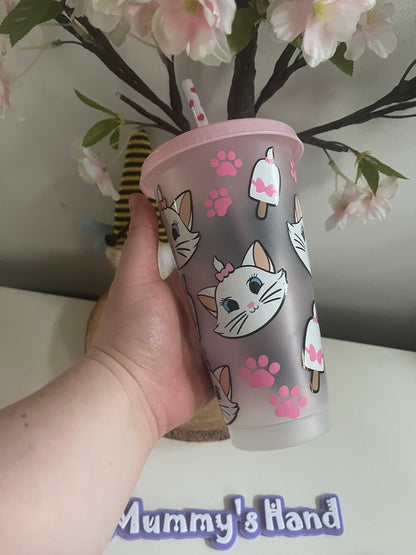 Marie Summer Theme Cute Cat Tumbler, Colour Changing Cold Cups, Marie Cat Cold Cup, Cute Cat Cold Cup, Bow Theme