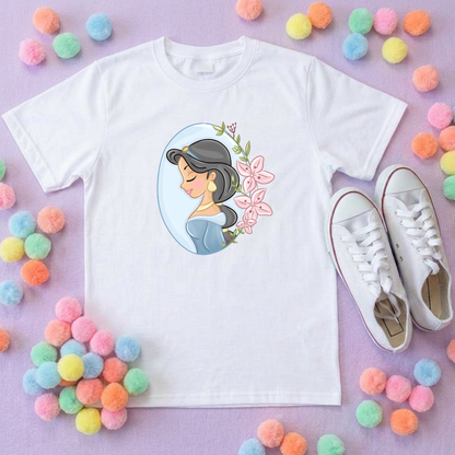 Jasmine & Flowers Inspired Printed T-Shirt, Princess, Magical Kingdom, Inspired Character T-Shirts - Adults & Kids Sizes - Cotton T-Shirt