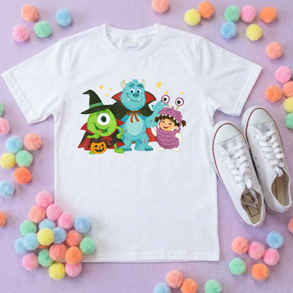 Spooky Monsters, Boo Full Art Inspired Printed Blue T-Shirt, Monsters Inc, University, Mike, Sully, Boo and Friends - Adults & Kids Sizes - Cotton T-Shirt