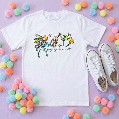 Goofing Around, Goofy, Pluto Inspired Printed White T-Shirt, Yellow Dog, Goofy - Adults & Kids Sizes - Cotton T-Shirt