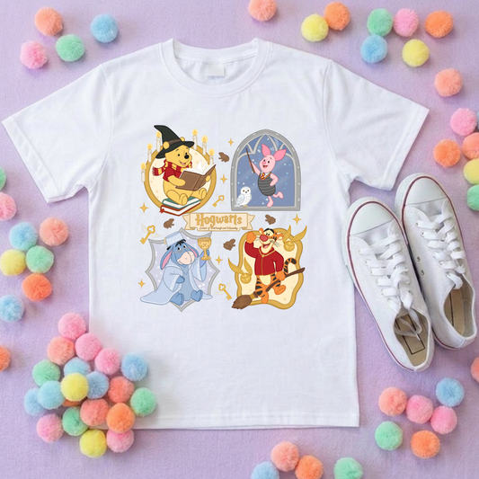Winnie in Hogwarts Full Art Park Life T-Shirt, Ears, Florida, Orlando, Cruise Holidays T-Shirts, Holiday Outfits - Adults & Kids Sizes - Cotton T-Shirts